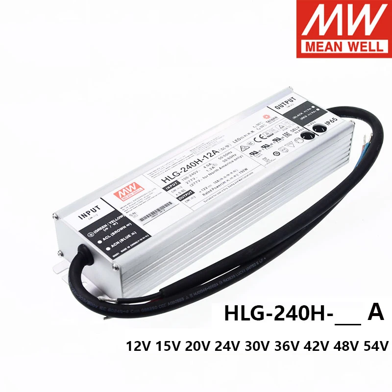 MEAN WELL LED Power Supply HLG-240H A Type Adjustable LED driver 12V 15V 24V 30V 36V 42V 48V 54V waterproof IP65 Transformer