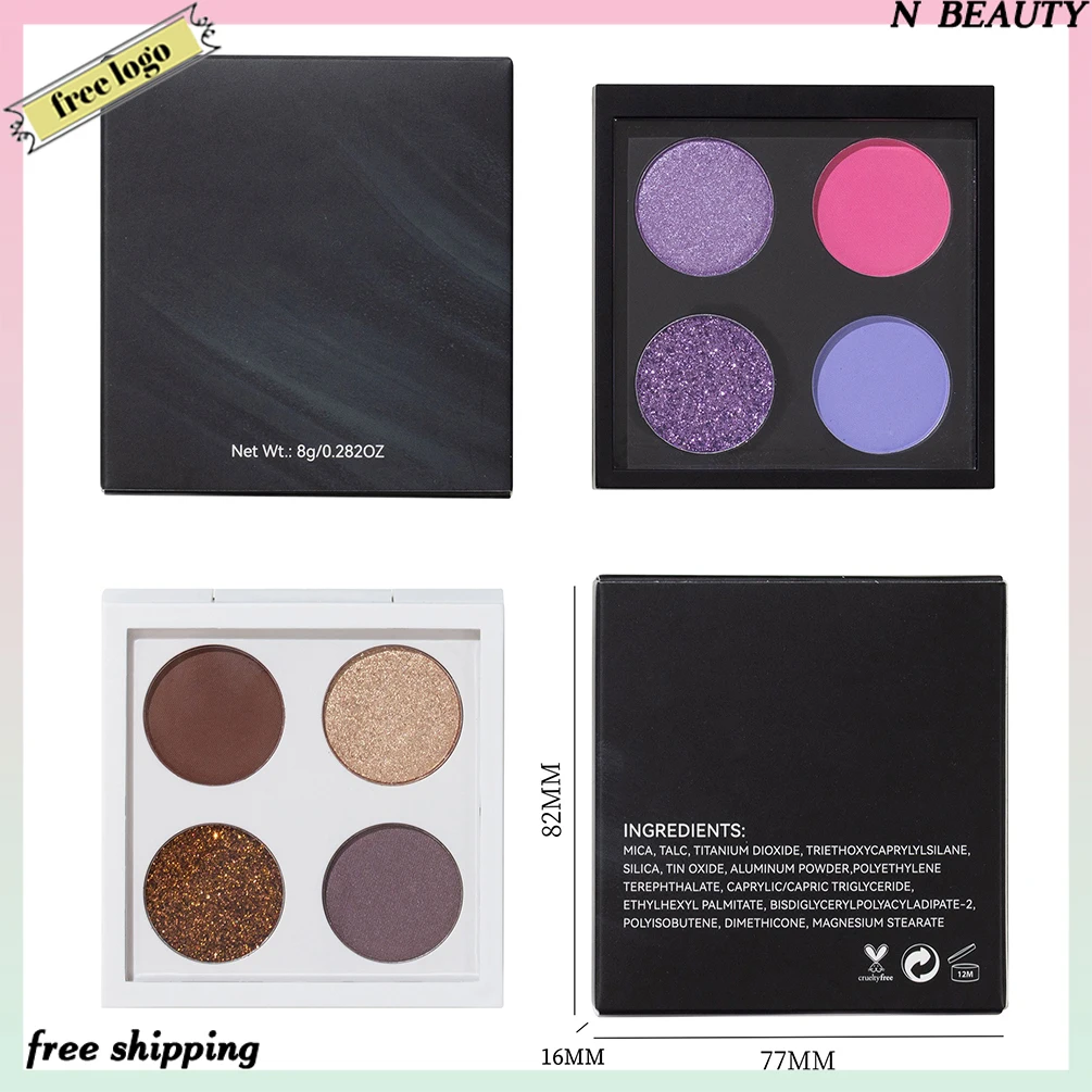 Private Label 4colors Eyeshadow Palette Waterproof Pigment Long Lasting Nature Matte Shimmer Custom Logo Makeup Cruelty Free