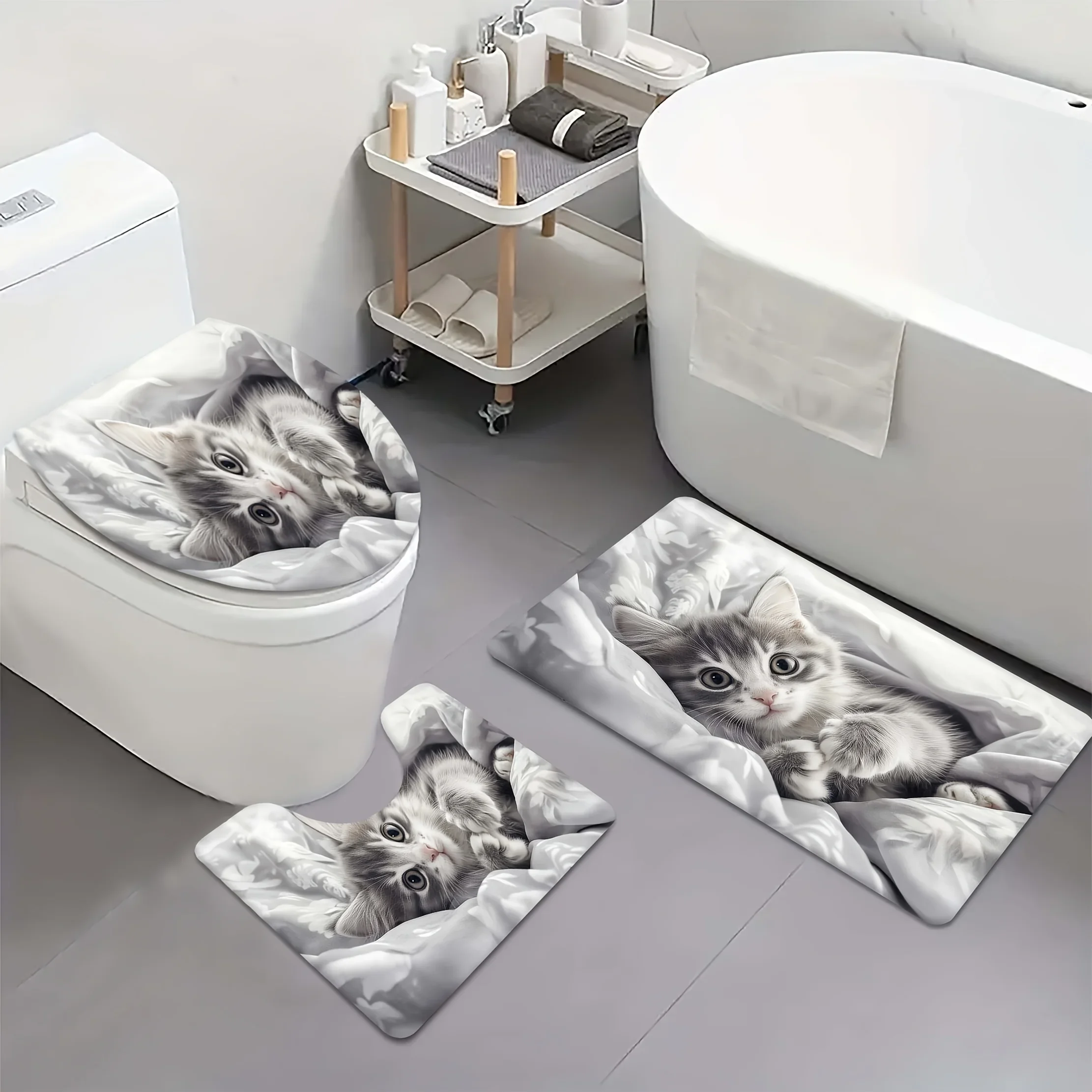 

Набор ковриков для ванной комнаты из трех предметов, фланелевые коврики для унитаза, подушечки для краев ванны, впитывающие нескользящие коврики для ванной комнаты с принтом