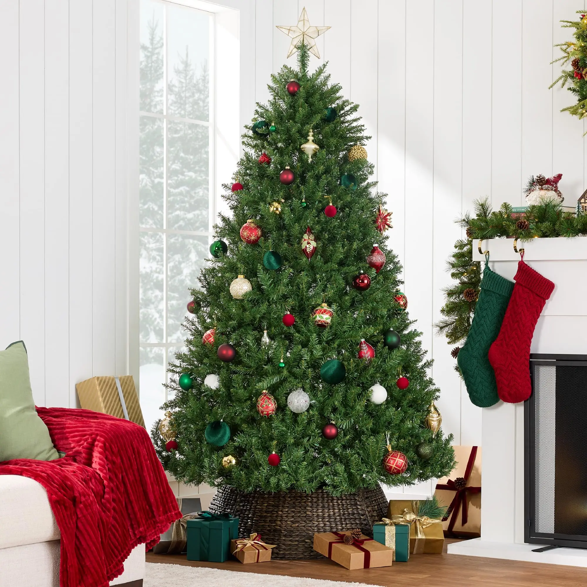 Douglas Fir Christmas Tree, 9ft Unlit Artificial Full Fir Holiday Decoration, Realistic Appearance w/Metal Stand