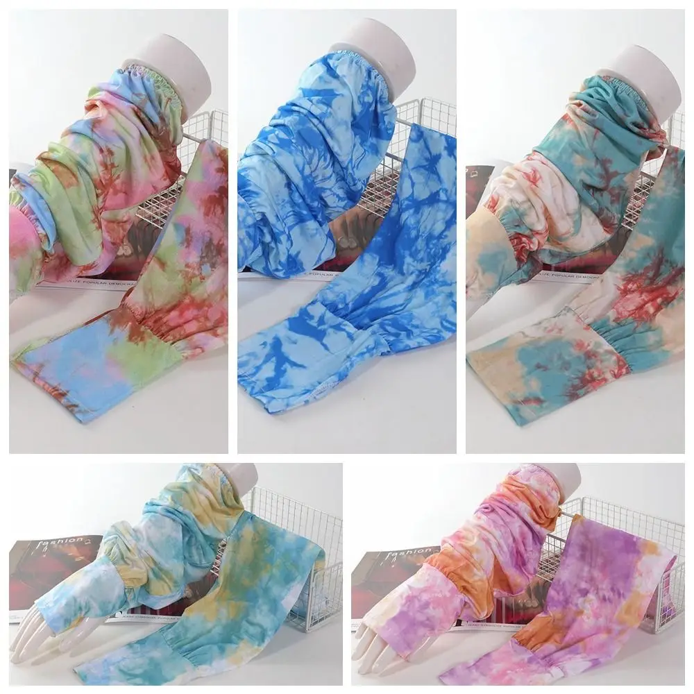 Cravate teinture manches longues en soie glacée Style ethnique Protection solaire bras couvre isolation UV manches de glace gants de cyclisme