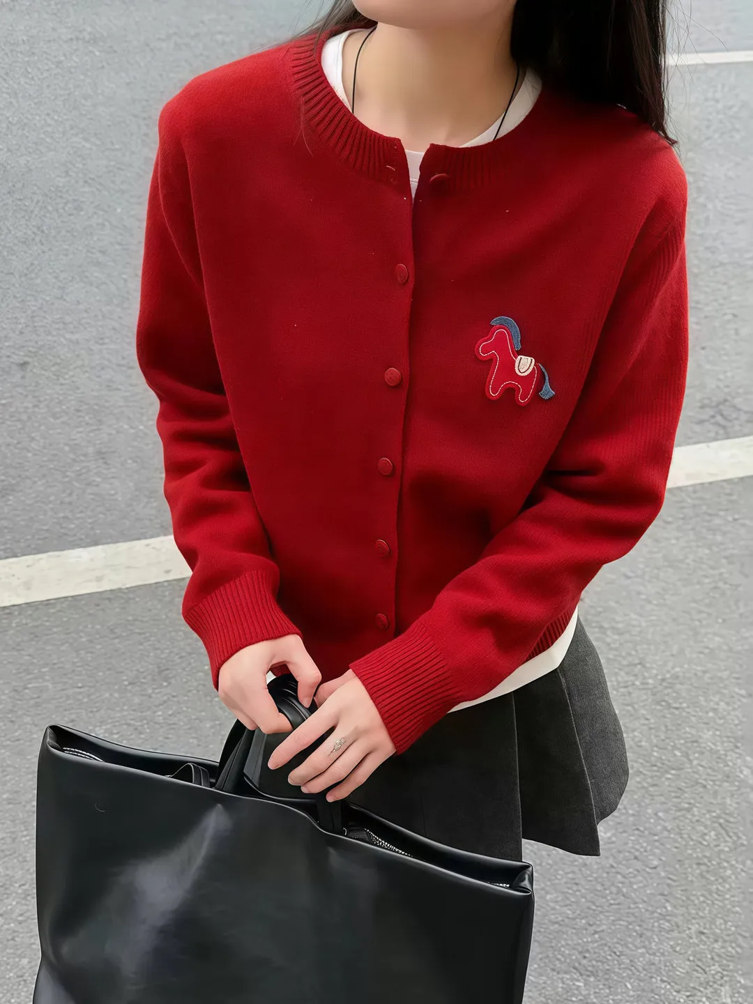 

Cisas Red Sweater Cardigan Women's Winter Lazy High-End Sweet Knitted Top Comfortable Loose Fit Regular Length Long Sve