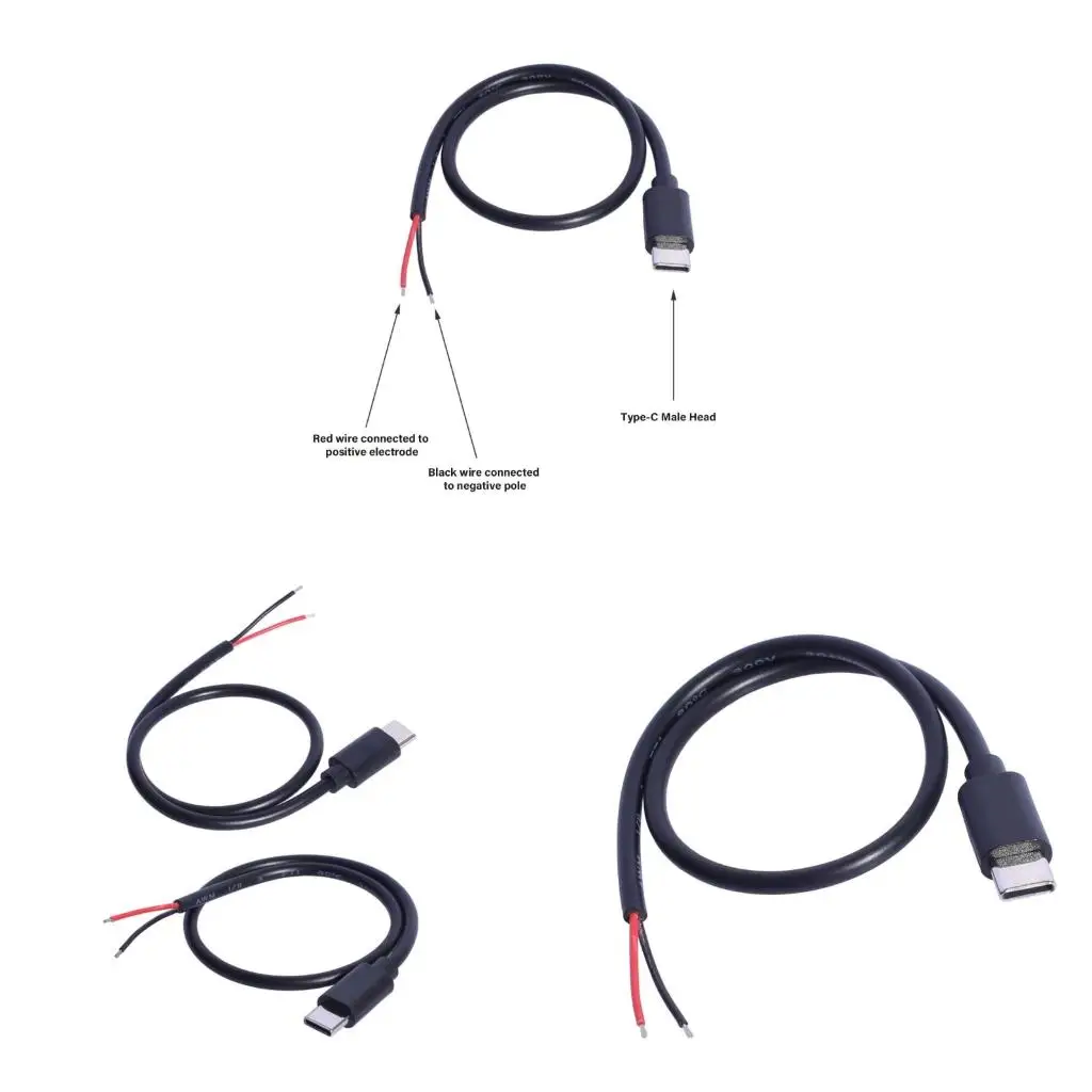 USB C To 2Pin Bare Wire Open End Cable 5V/2A USB Type C Male 2Pin Pigtail Power Wire Replacement DIY Cable For LED Light