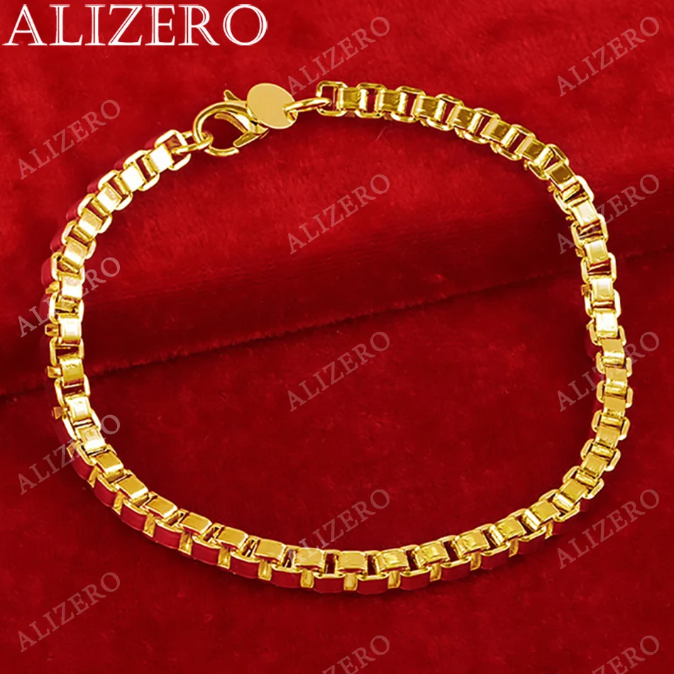 ALIZERO 18K Gold 4MM Box Chain Bracelets For Women Men Wedding Party Gift Fashion Jewelry Wholesale 925 Sterling Silver Bracelet
