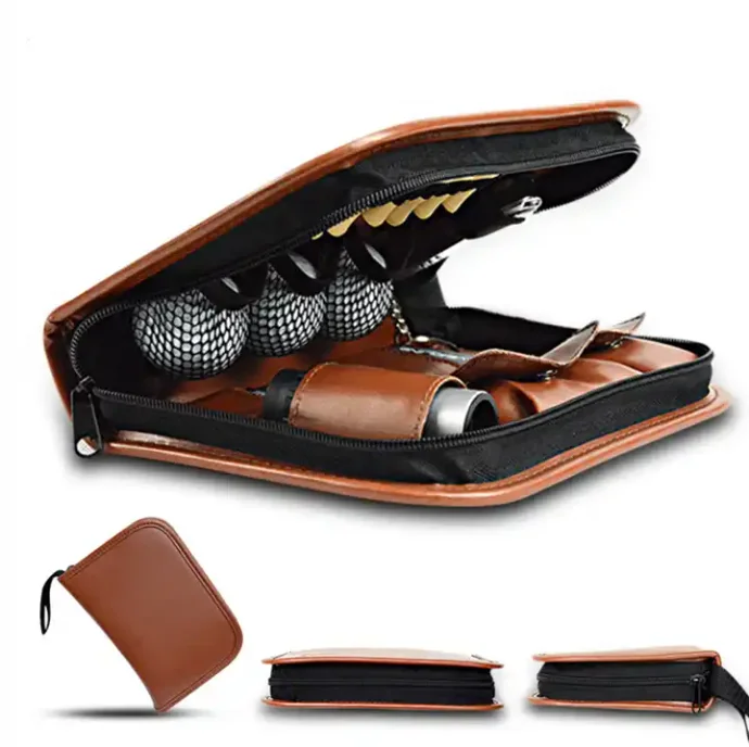 Golf Accessory Set with High-Grade Leather Case All in One Bag Cleaning Brush Scorer and Range Finde Divot Knife