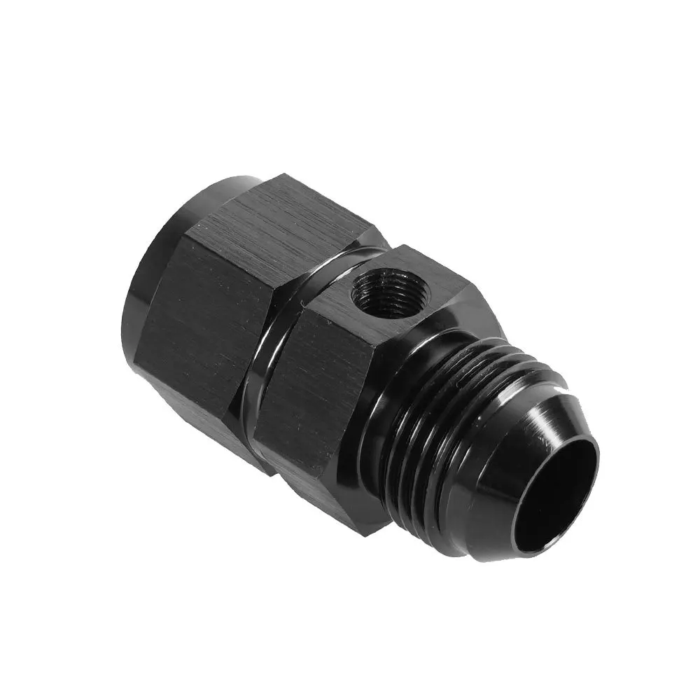 6 AN Male to 6AN Female Fuel Pressure Gauge Take Off Fitting Adapter with 1/8 NPT Side Port Aluminum Black