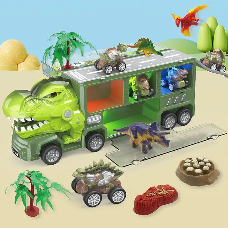 Dinosaur Truck For Kids Pull Back Dinosaur Vehicle With Light Transport Carrier Truck Inertia Toy Large Parent-Child Interaction