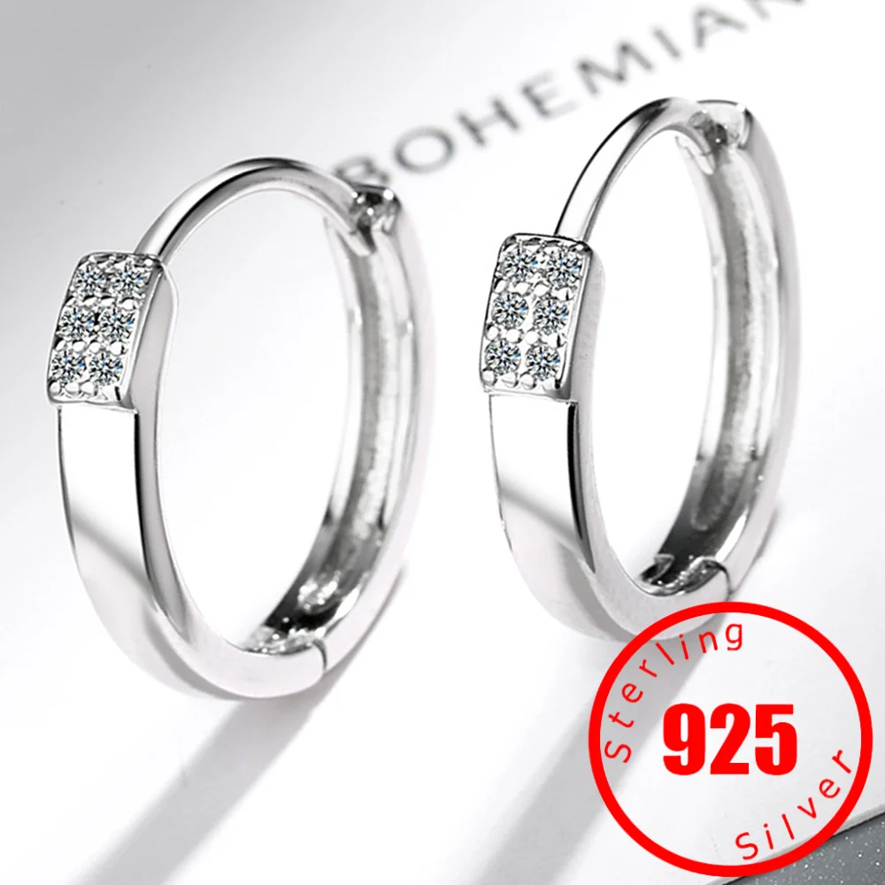 Luxury Stamp 925 Sterling Silver Fashion White Zircon Charm Hoop Earring For Fashion Women Wedding Party Jewelry