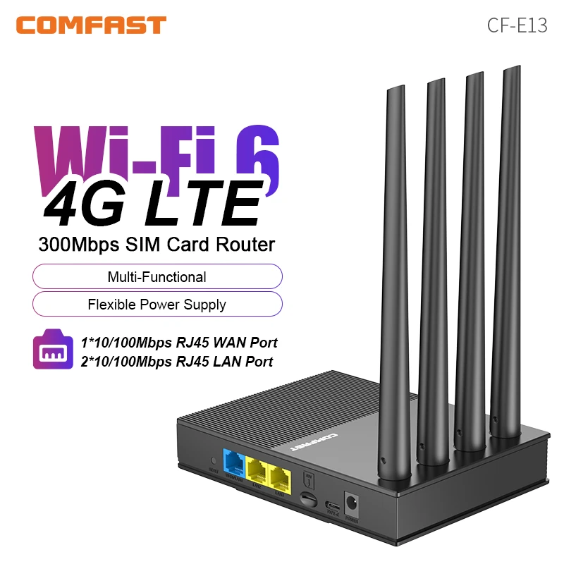 COMFAST 4G LTE Wifi6 Router Wireless Repeater 286Mbps Signal Booster 2.4G WiFi Extender WiFi Amplifier For Home Office Outdoor