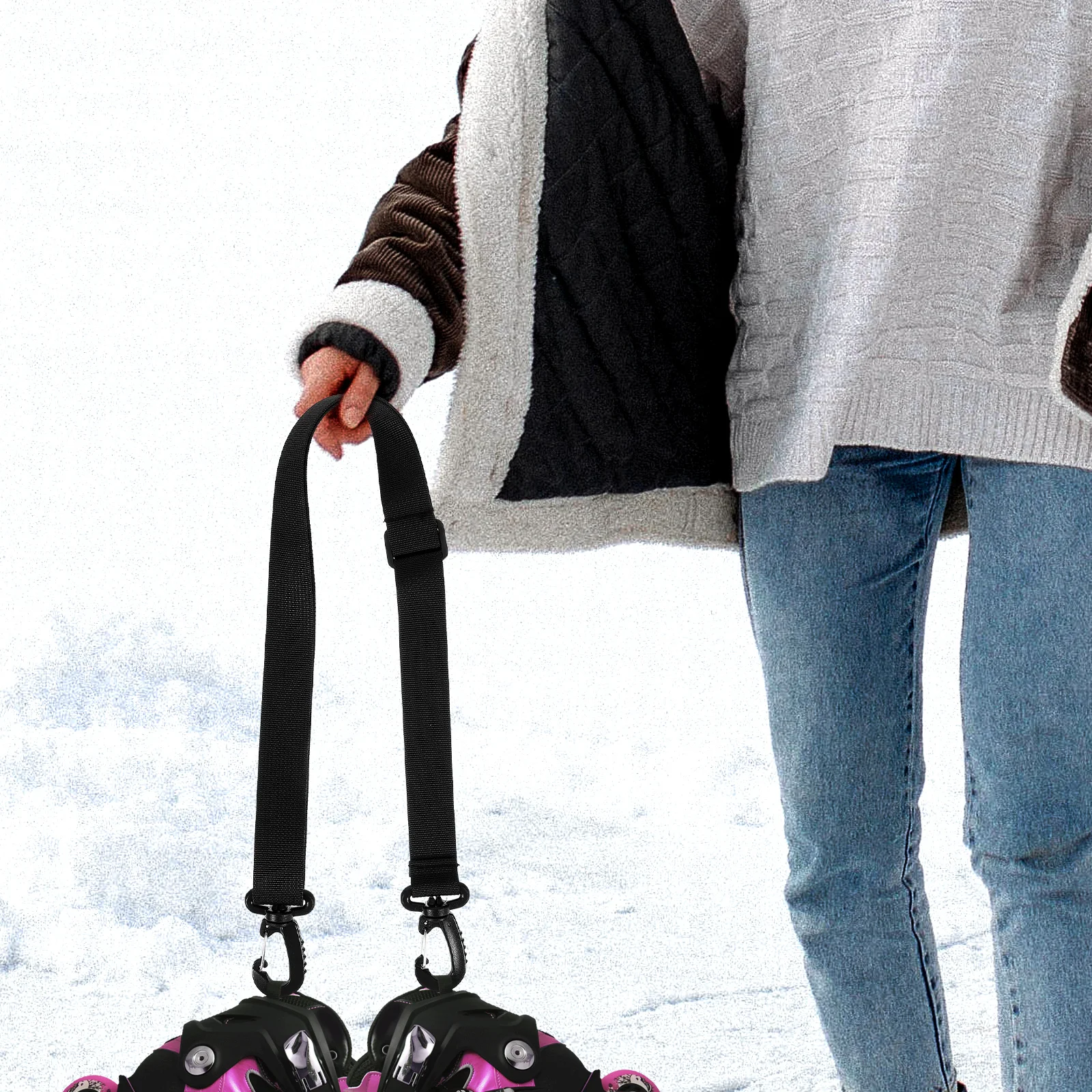 

2pcs Black 2.5cm Ski Boot Straps Adjustable Carrying Sling Shoulder Ribbon Carrier Handle Skates Leash Portable Foldable