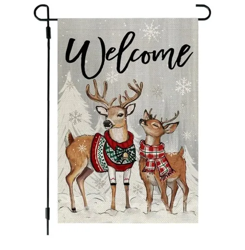 Welcome Garden Flag 12x18 Inch Double Sided Reindeer Christmas Snow Holiday YYZ