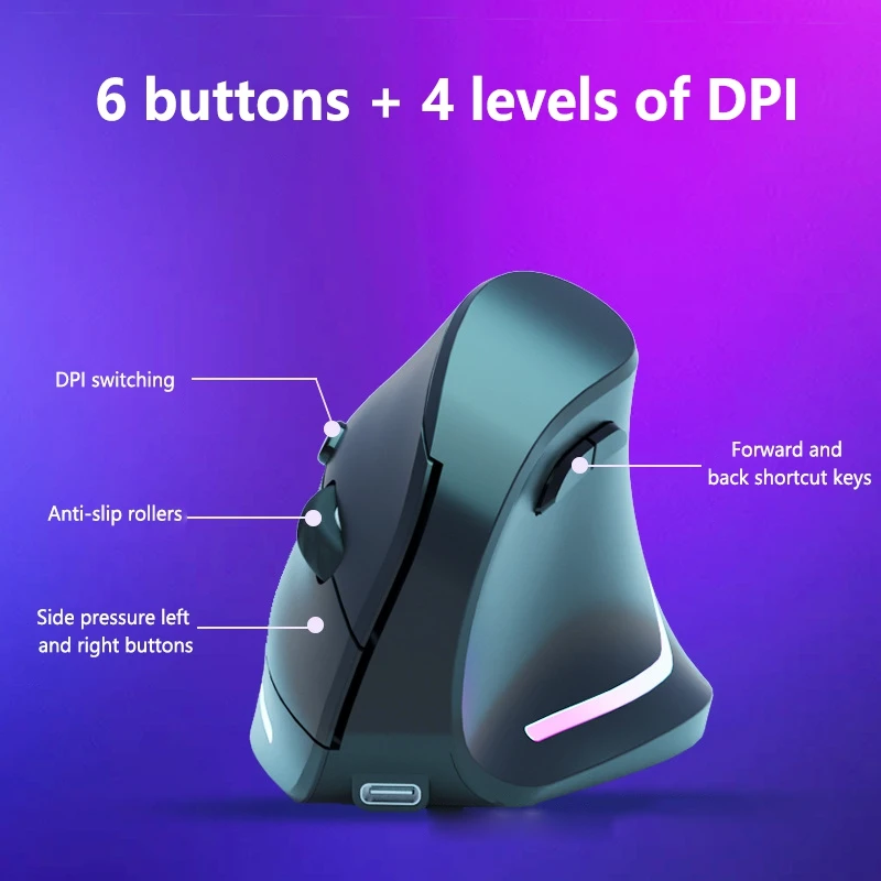 Vertical Wireless Bluetooth Mouse Ergonomic Rechargeable Silent Mouse Personalised Side Grip Gaming Mouse For Laptop Accessories