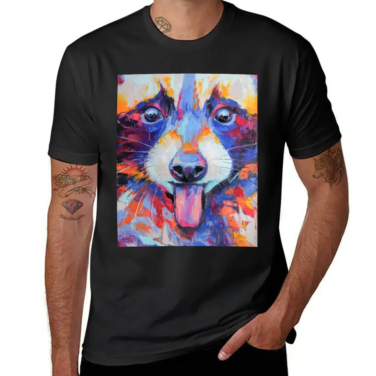 Conceptual abstract painting of a raccoon muzzle T-Shirt sweat plus size tops plain white t shirts men heavyweight fashion 2024