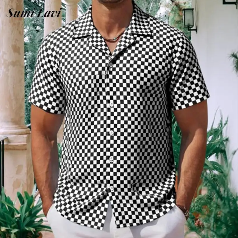 

Fashionable Plaid Textured Shirts Mens Summer New Casual Buttoned Short Sleeve Shirt Daily Leisure Men's Turn-down Collar Shirt