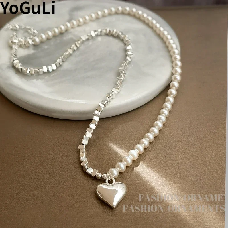 

Modern Jewelry Elegant Temperament Asymmetrical Simulated Pearl Heart Pendant Necklace For Women Wedding Gifts Delicate Design