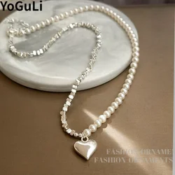 Modern Jewelry Elegant Temperament Asymmetrical Simulated Pearl Heart Pendant Necklace For Women Wedding Gifts Delicate Design