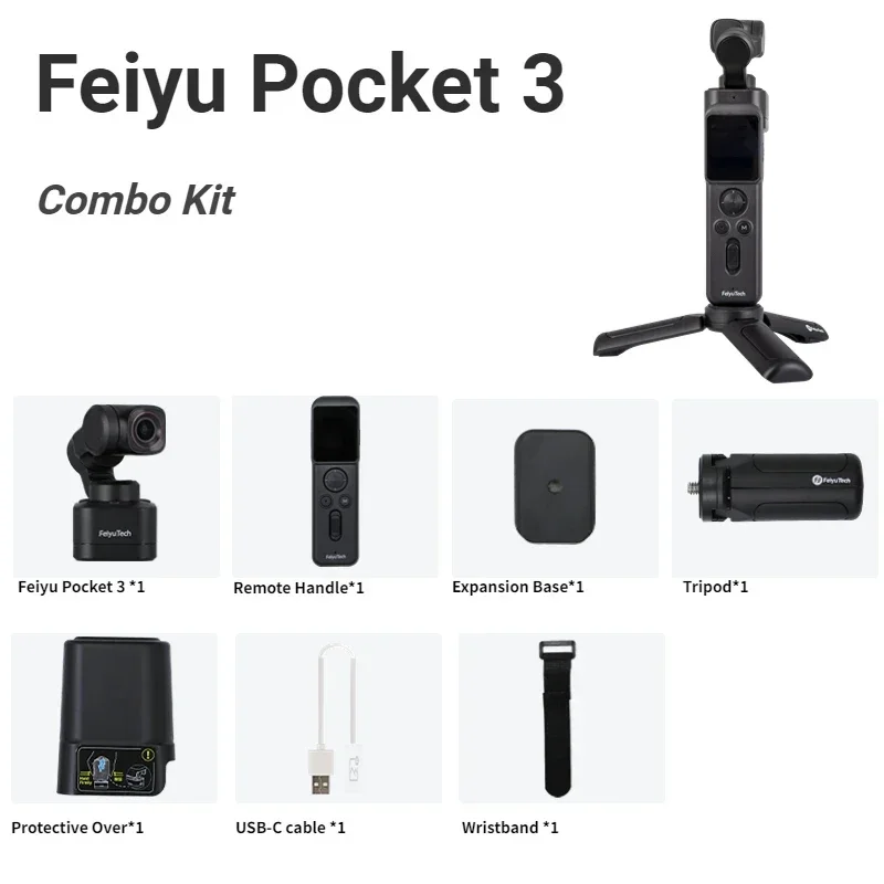 FeiyuTech Feiyu Pocket 3 Kit Cordless Detachable 3-Axis Stabilizer Gimbal Camera 4K60fps Footage Magnetic Attach AI Tracking