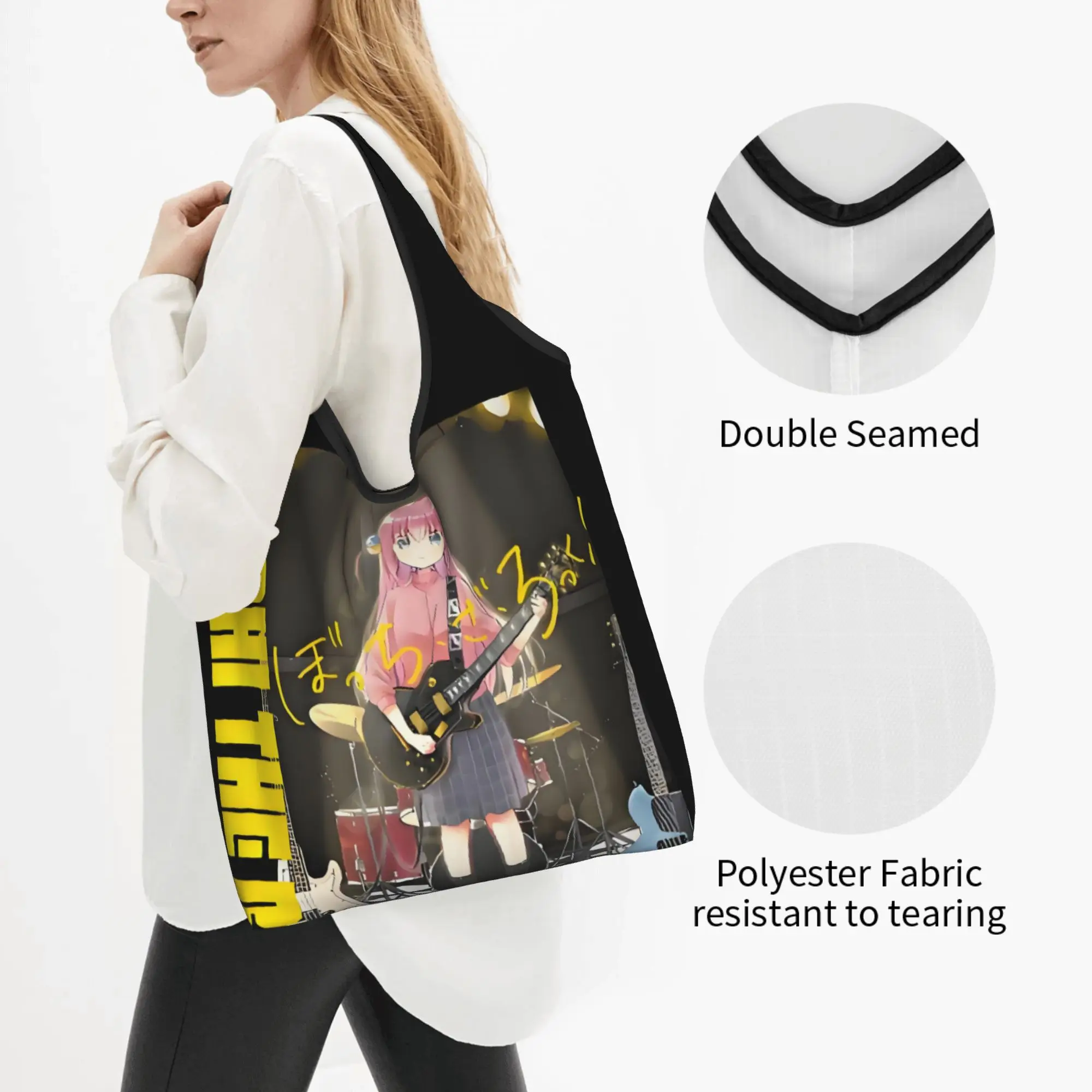 Custom Bocchi the Rock Anime Japane Manga  Shopping Bags Women Portable Big Capacity Groceries  Shopper Tote Bags