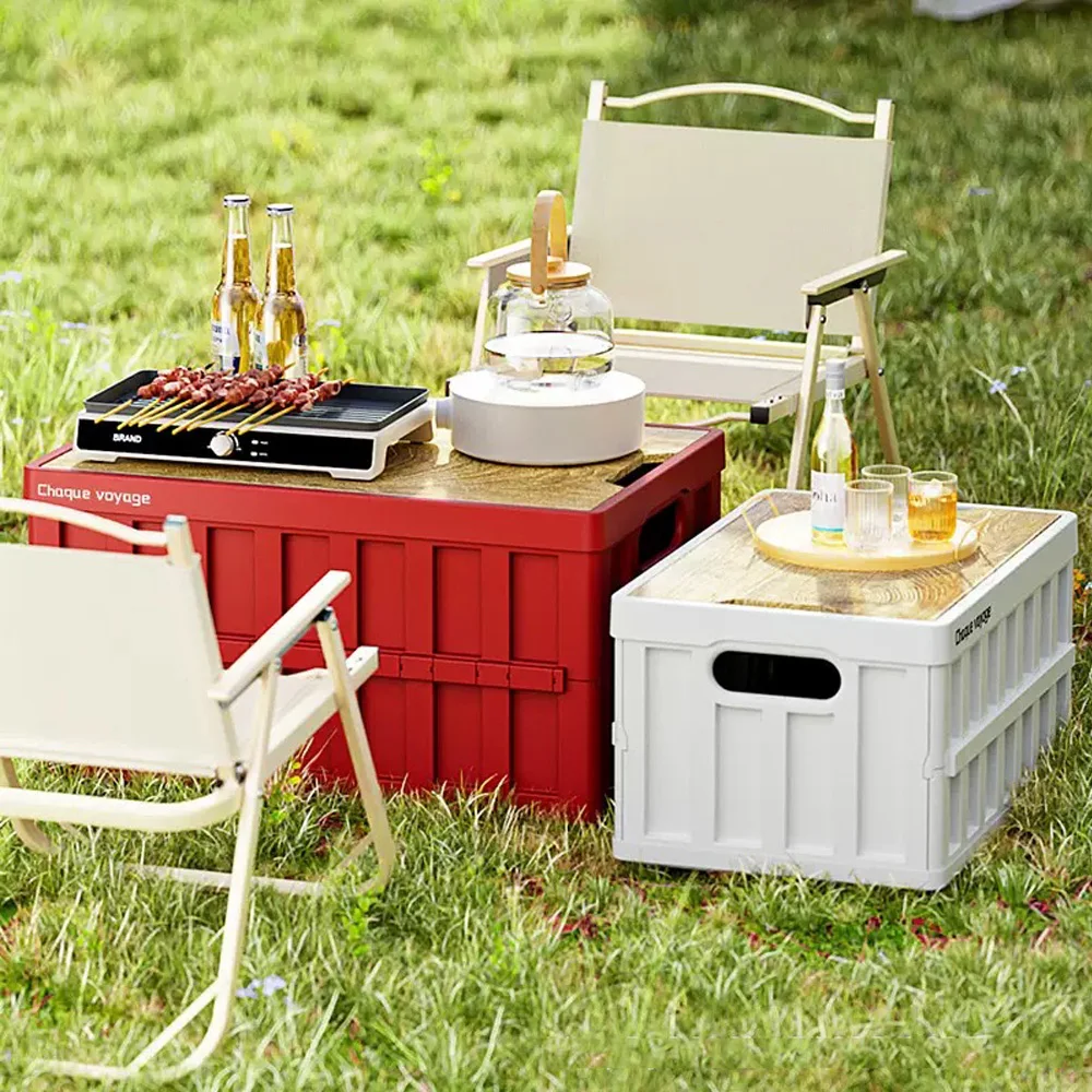 Outdoor Camping Foldable Plastic Storage Crate Car Trunk Storage Box Multipurposed Toy Organizer for Travel Household Use