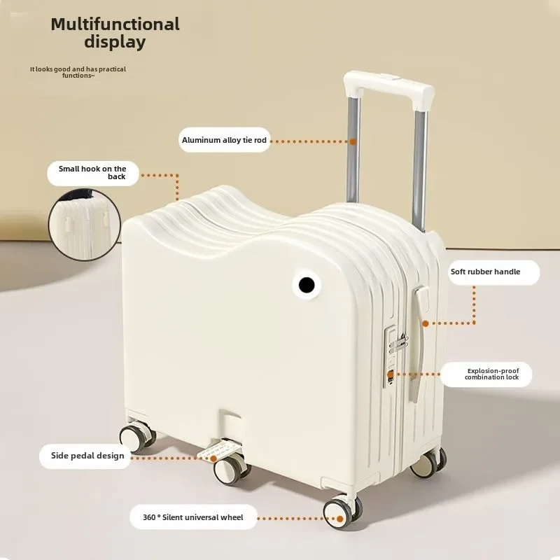 2025 New Children's Luggage Can Sit and Ride Suitcase Trip Cabin Carry-on Wooden Horse Trolley Case Brake Wheels Kids Suitcases