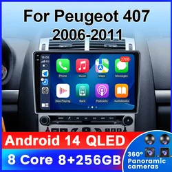 Android 14 Car Radio For Peugeot 407 CC 407CC SW 2004-2011 2 Din Stereo Multimedia Video Player GPS 4G Carplay Auto DVD QLED IPS