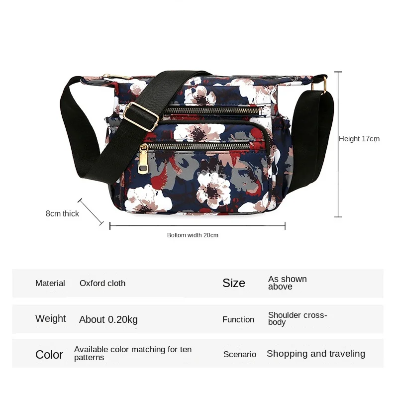 Retro Printed Oxford Shoulder Bag Minimalist Lady Messenger Bag Beach Bag Multi-layer Large Capacity Mom Commuting Bag