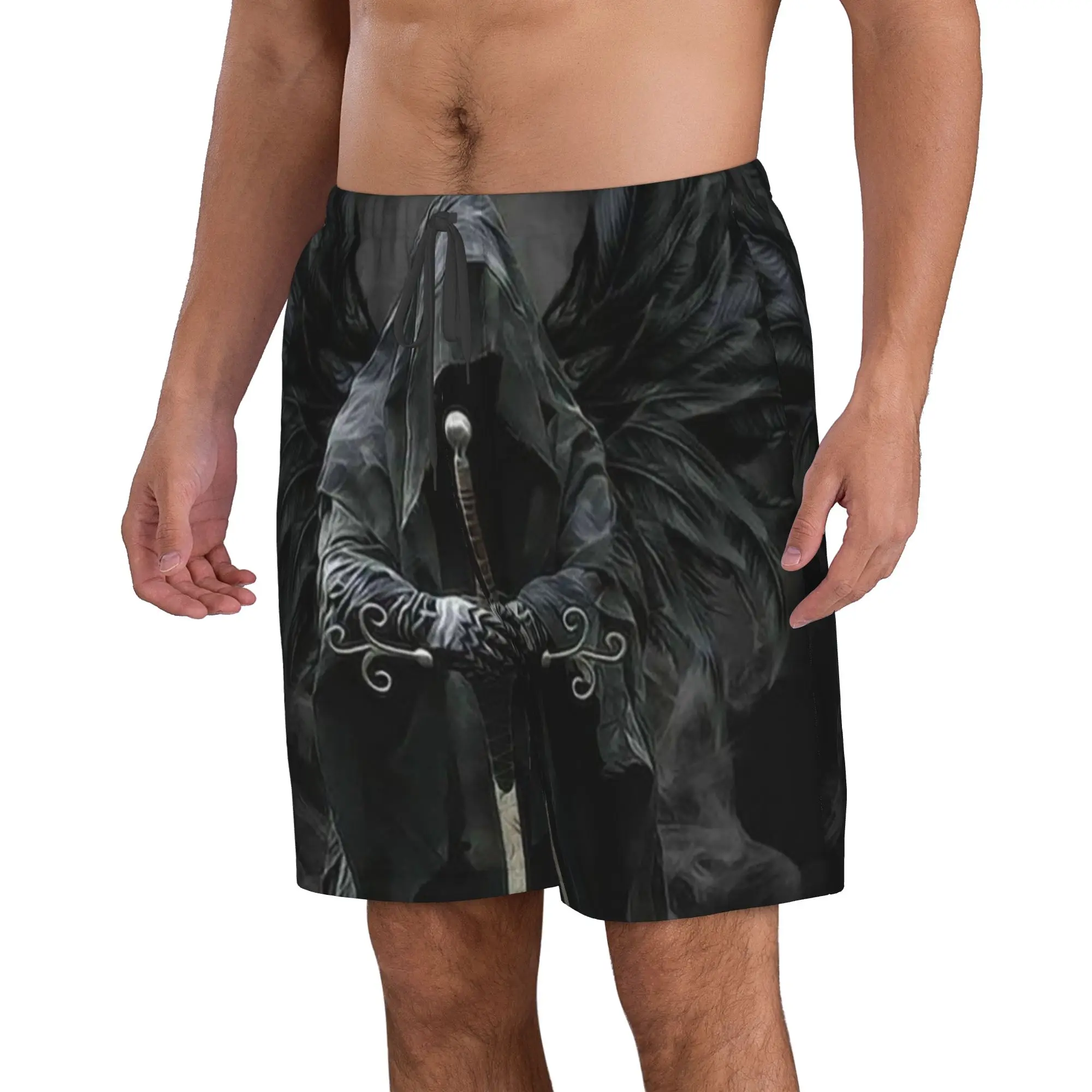 Mysterious Dark Angel God Wielding Sword Trunks Beach Board Shorts Casual Quick Dry Swim Summer Men Pants