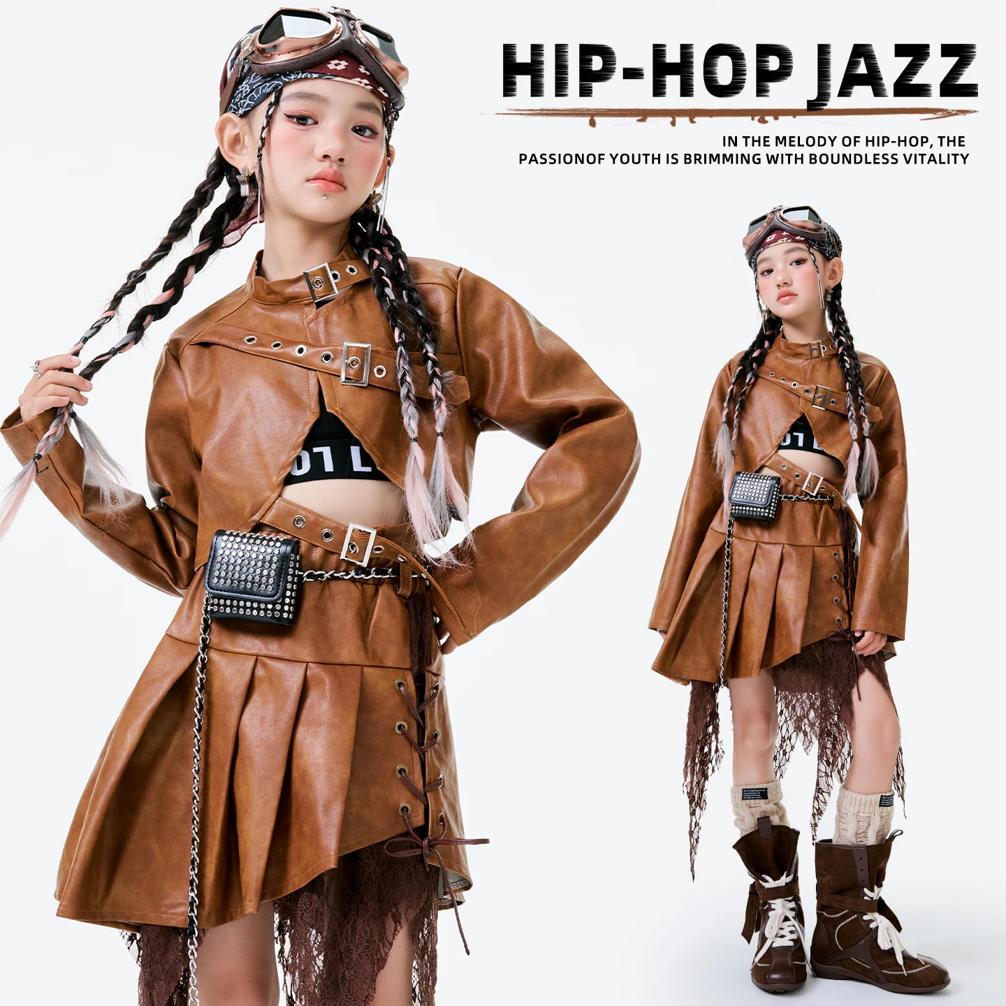 

2025 детские джазовые современные танцевальные костюмы для девочек, свободные наряды Kpop, детская одежда для уличных танцев, одежда для танцев в стиле хип-хоп, рейв, DQS21618