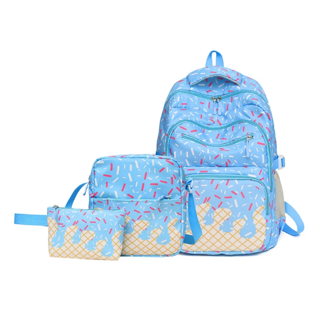 3PCS Cute Ice Cream Print Backpack Set Lightweight Spacious School Backpack Durable Colorful Printed Schoolbag Campus