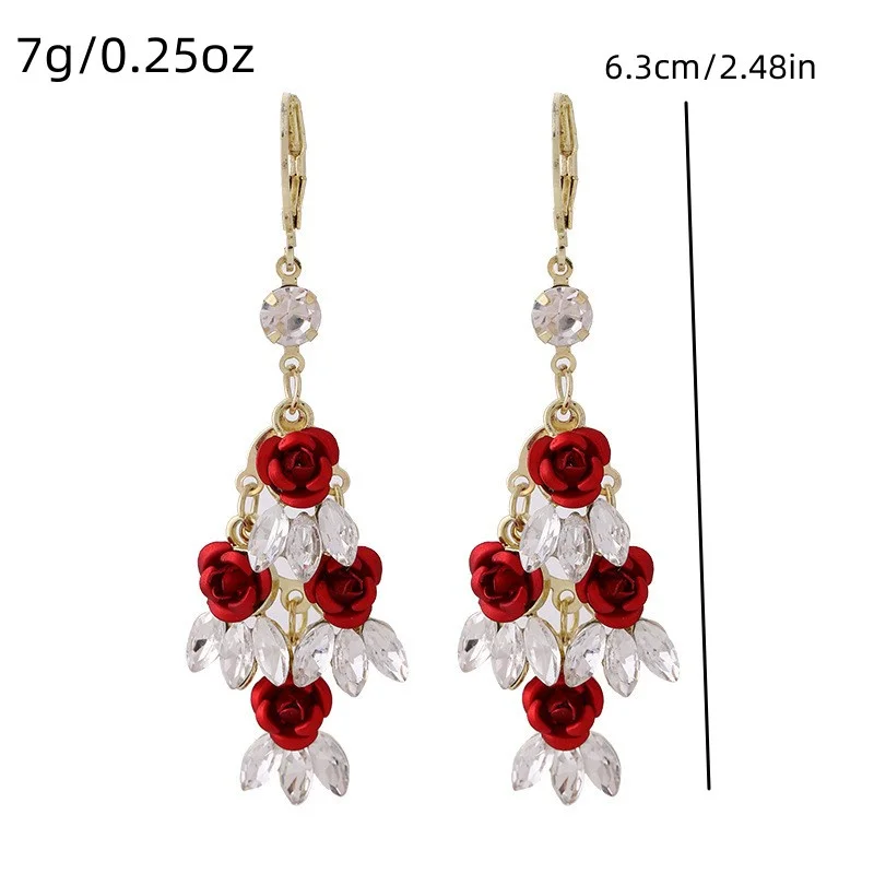 Modische Rote Zirkon-Ohrringe mit Langen Quasten für Damen, Elegante Rosenkristall-Anhänger-Ohrringe, Charms für Party und Hochzeit, Statement-Schmuck – Detail 9