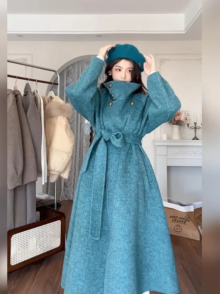 เสื้อโค้ทขนสัตว์สไตล์วินเทจสำหรับผู้หญิงไซส์ใหญ่ ดีไซน์หรูหรา สไตล์เฮปเบิร์น ความยาวปานกลาง ทรงเข้ารูปช่วงเอว ผ้าทวีด สไตล์เกาหลี แขนยาว...