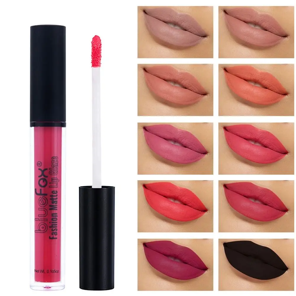 

Opaque Color 10 Colors Matte Lip Gloss Makeup Waterproof Lip Glaze Black Nude Lip Stick Cosmetics