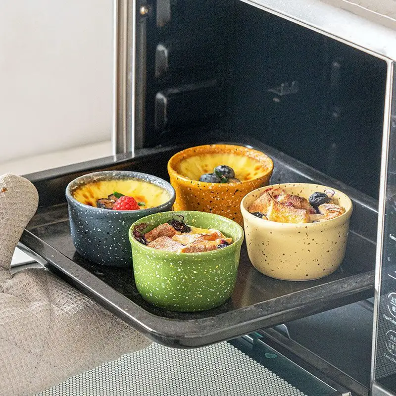 Food Grade Inkjet Ceramic Ramekins - Oven Safe Baking Cups for Creme Brulee, Souffle & Dessert, Restaurant Style Snack Bowls