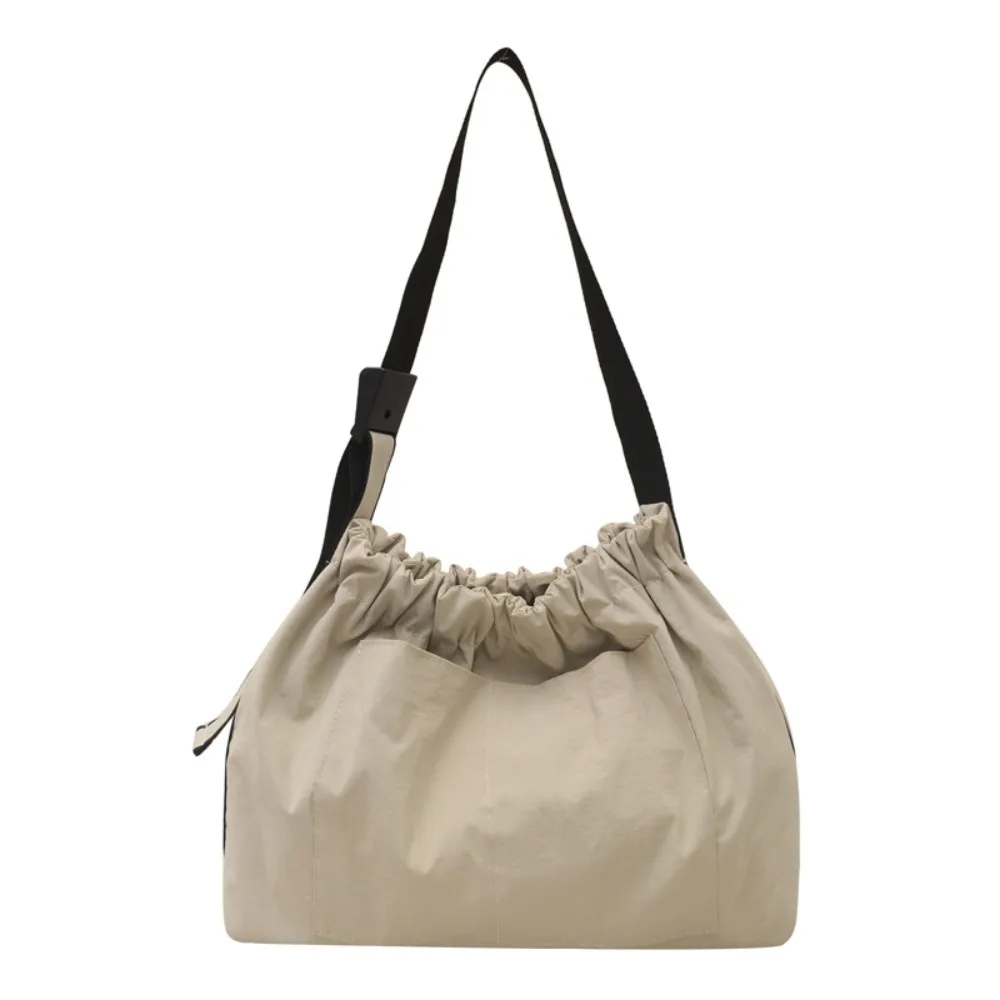 

Casual Drawstring Shoulder Bag Korean Style Wrinkled Nylon Cloth Handbag Large Capacity Solid Color Underarm Tote Bag Outdoors