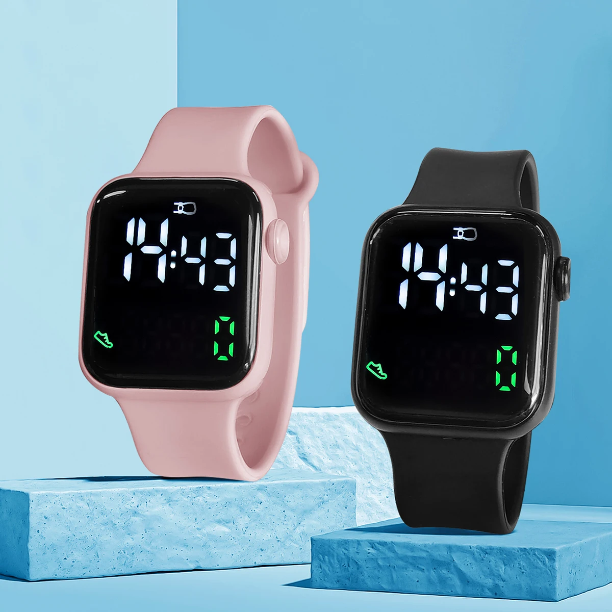 New 2PCS Student Minimalist Smart Watch for Boys and Girls with Elevated Display and Step Counting Sports Electronic Watch