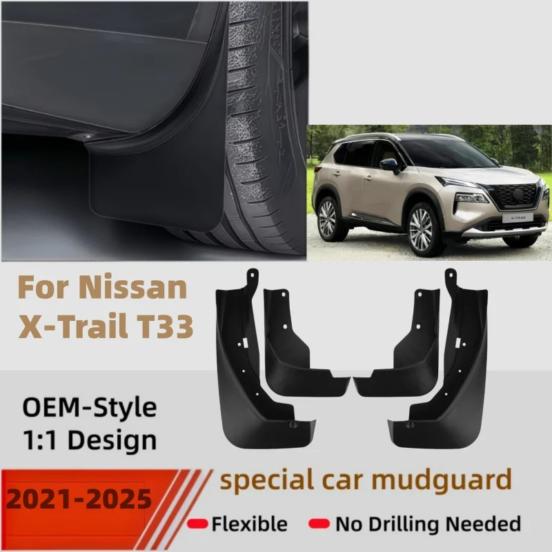 4Pcs Mud Flaps Splash Guards For Nissan X-Trail T33 Rogue 2021-2025 Front Rear Fender Mudguards Auto Styling Car Accessories