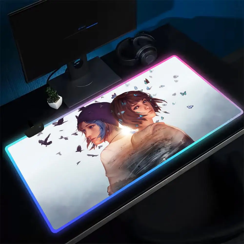 Super L-Life Is Strange Mouse Pad Anime Gaming Mouse Pad LED Table Pads Backlit Rubber Desktop XXL Mousepad RGB Desk Mats