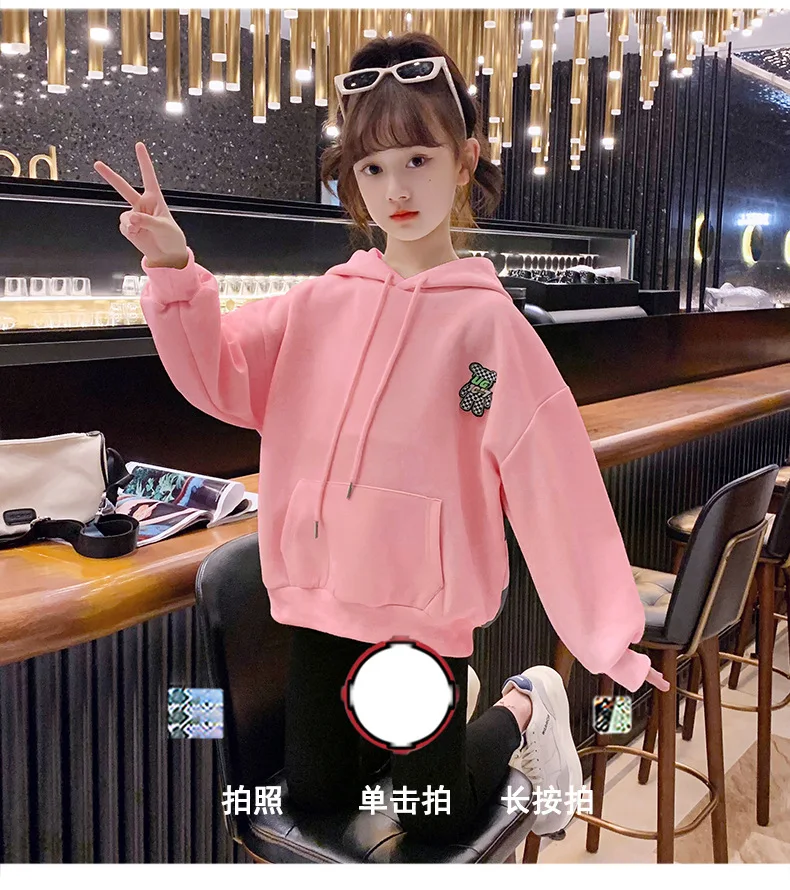 2024 autumn winter Sweatshirt hoodie Kids cartoon teens t shirt dress Child plus Velvet girls clothes fashion 8 9 10 12 year