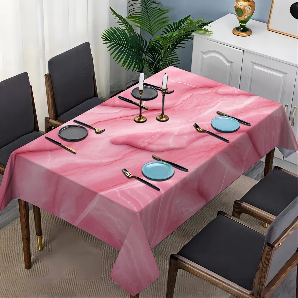 One fashionable pink marble-patterned washable tablecloth - perfect for festive gatherings and daily dining.