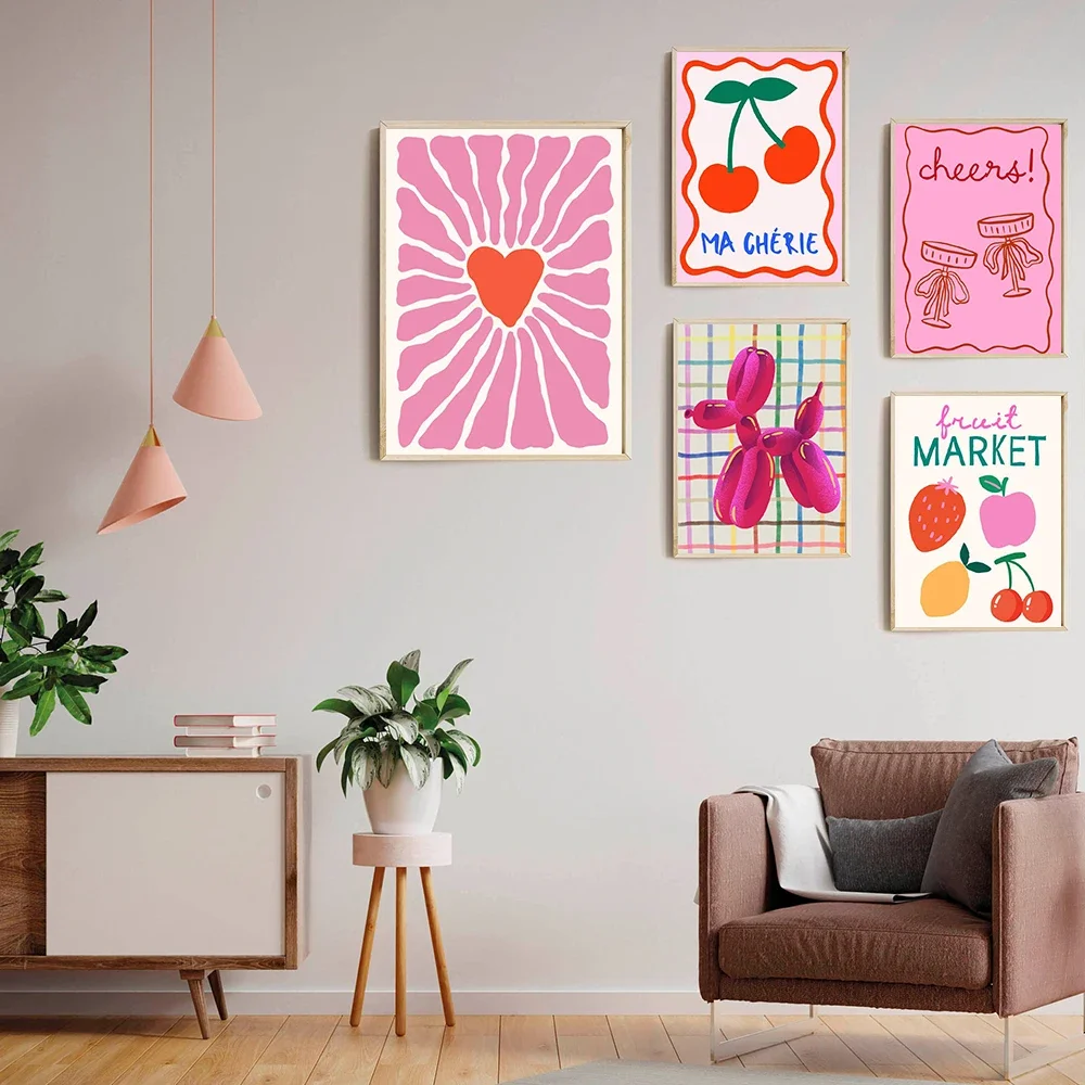 1PC Large-sized frameless canvas paintings,Preppy Wall Art Pink Balloon Dog Orange Quotes Teen Girl Room Posters and Prints Dopa