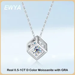 EWYA Real S925 Sterling Silver 1ct Moissanite Pendant Necklace for Women Party Fine Jewelry Diamond Neck Chain Necklaces Gift