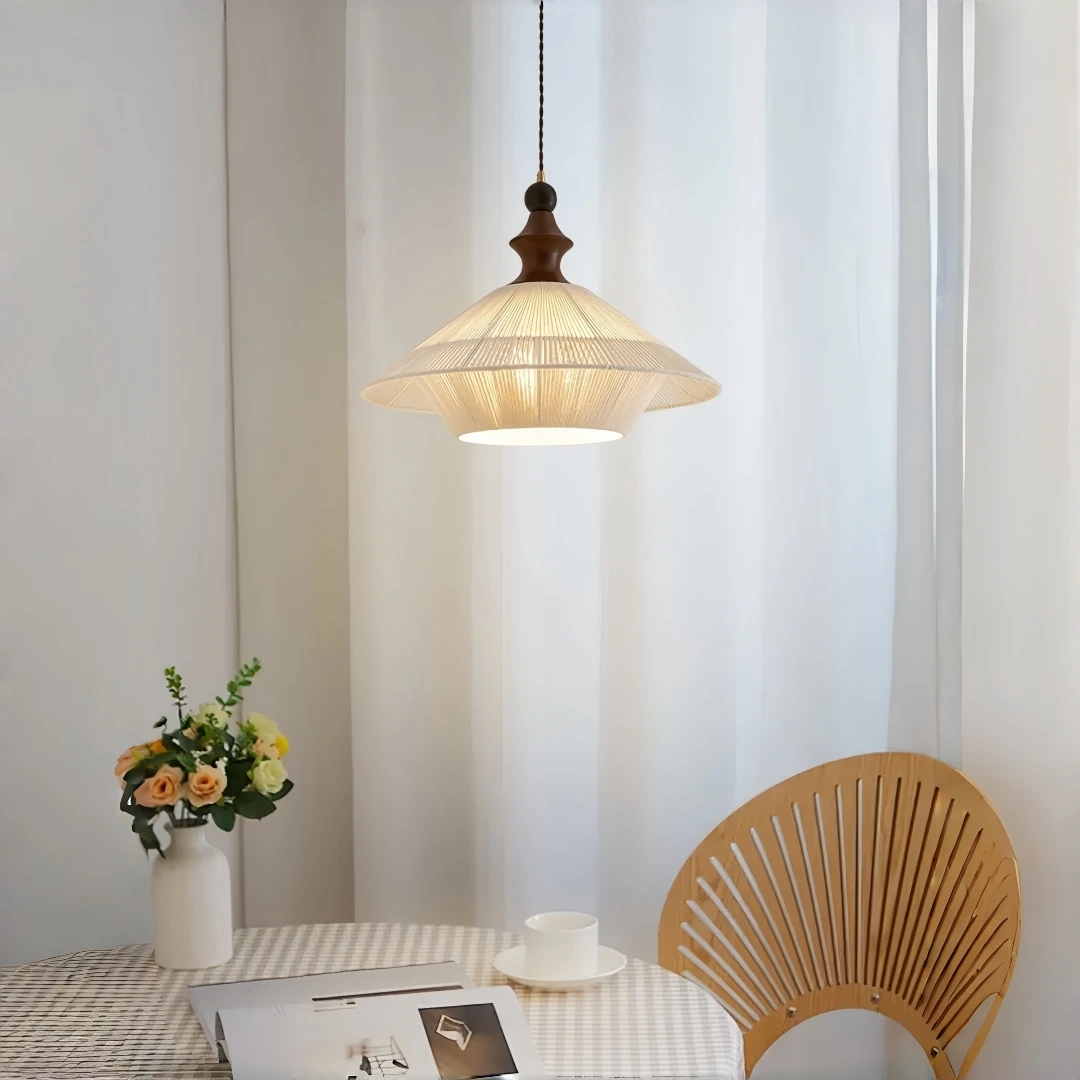 Wabi Sabi Pleated Flared Pendant Light Retro Hanging Lamp for Dining Room Breakfast Nook Warm Home Decor Lighting