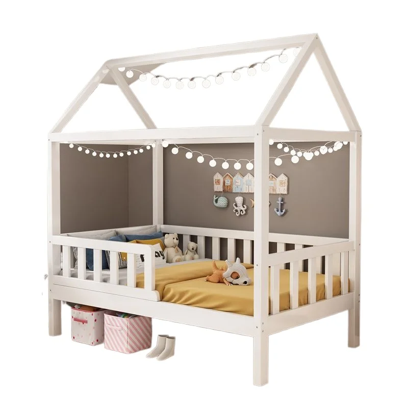 سرير أطفال من الخشب الصلب، سرير الأميرة للفتيات مع أرضية درابزين، توسيع الربط للأطفال الرضع #1