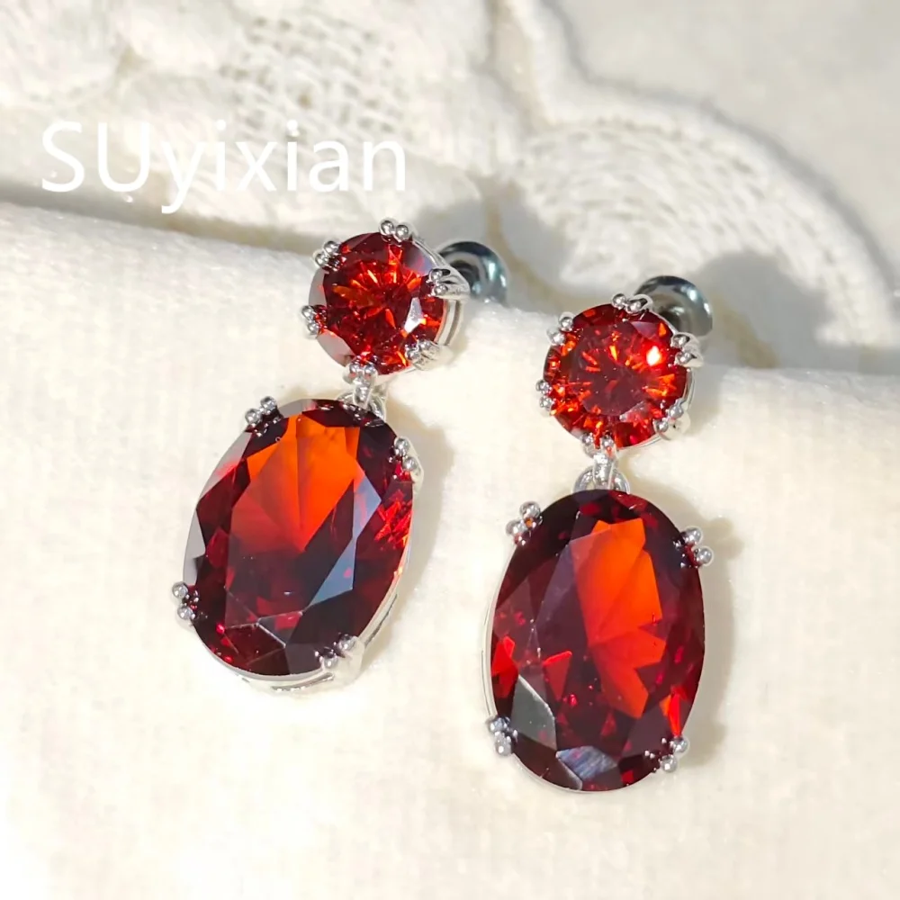 925 Sterling Silver Stylish Luxury Large Oval Zircon Earrings Birthday Party Anniversary Gift Ladies Jewelry