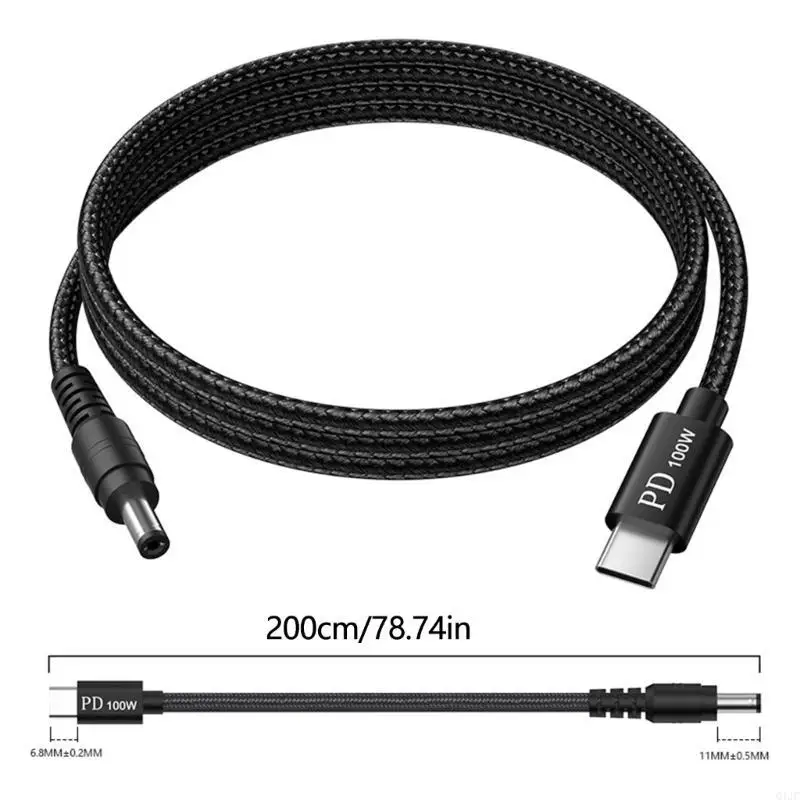 Q1JC 10 consejos USB C a DC5521 5.5x2.1 mm Cable carga alimentación 200 para computadoras portátiles