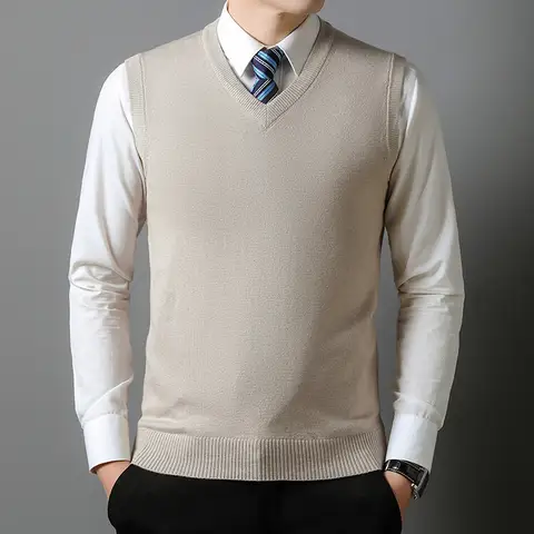 새로운 남성 가을 하이 엔드 스웨터 조끼 v 넥 따뜻한 니트 민소매 남성 의류 풀오버 탑