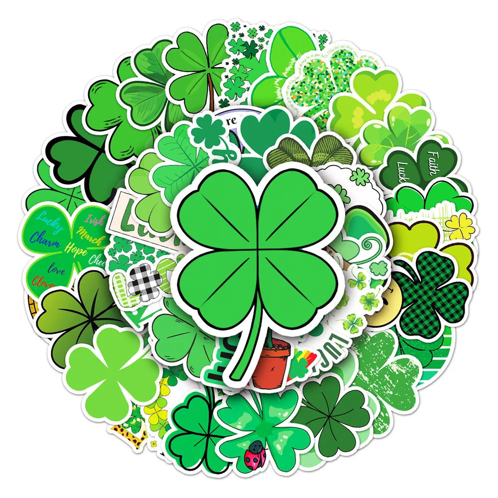 10/30/50PCS Four-leaf Clover Cartoon Lucky Plant Graffiti Waterproof Sticker Creative Trend Personality DecalSkateboardWholesale