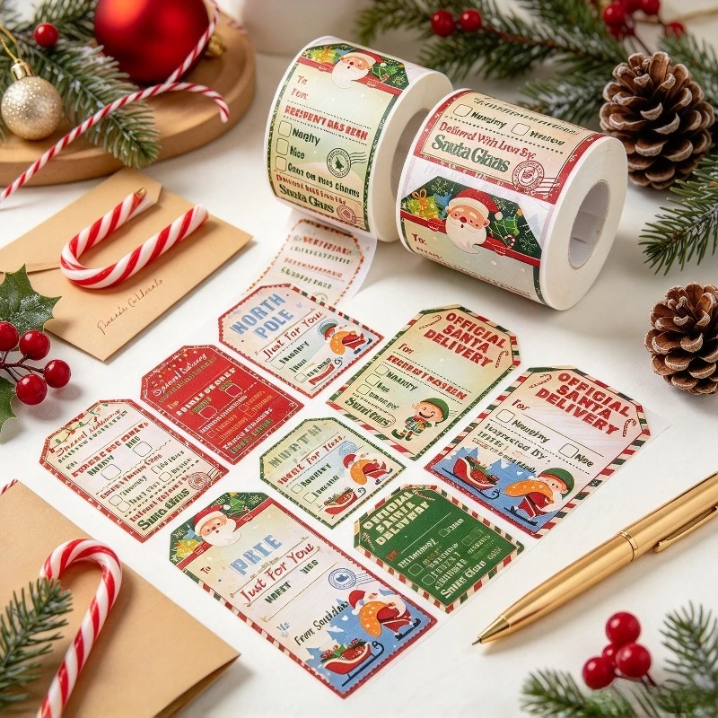 1/2 Rolls Christmas Gift Stickers, North Pole Santa Claus Design, Paper Seal Labels for Xmas Thanksgiving Wrapping