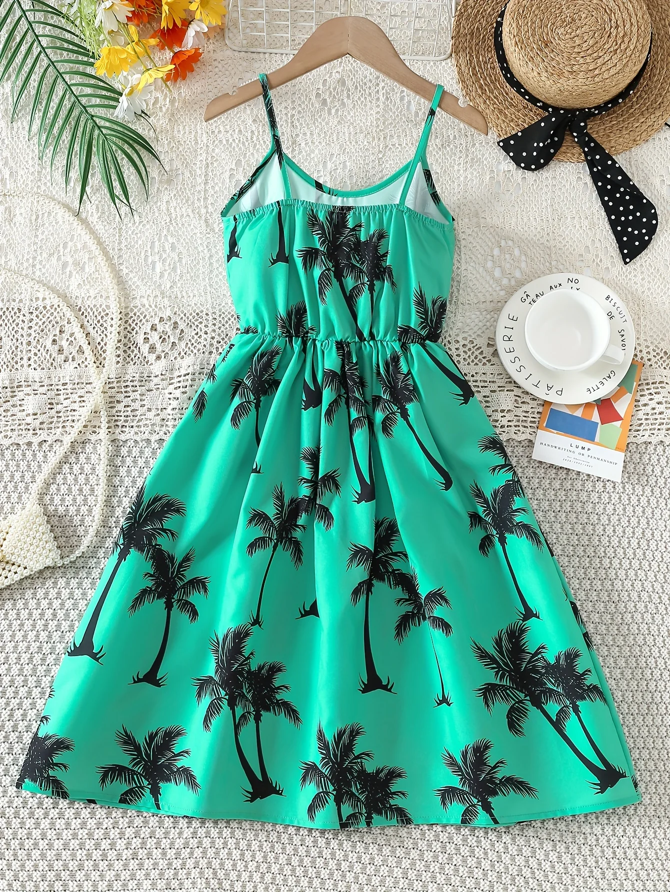 Girls Summer Thin Leaf Print Casual Suspender Dress
