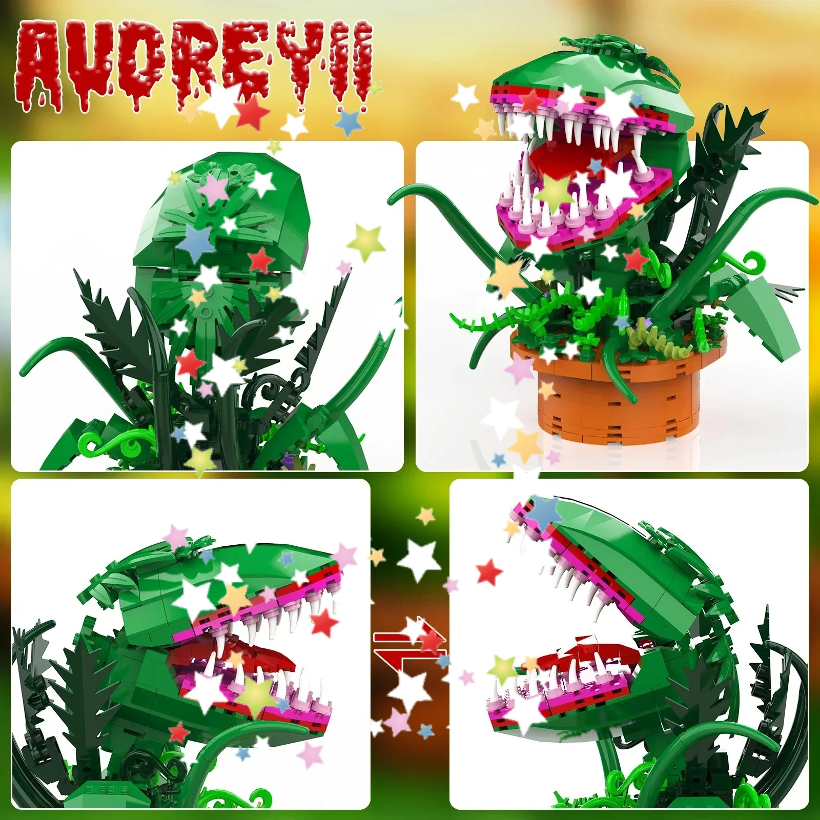

Audrey 2 Piranha Plant Bricks Compatible with Lego, Little Shop of Horrors Flowers Building Blocks, Gift for Halloween Christmas